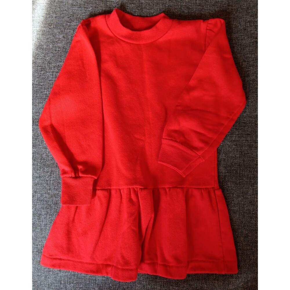 Rabbit Skins Dress Size 4 Red Sweatshirt Dress Long Sleeve Vintage